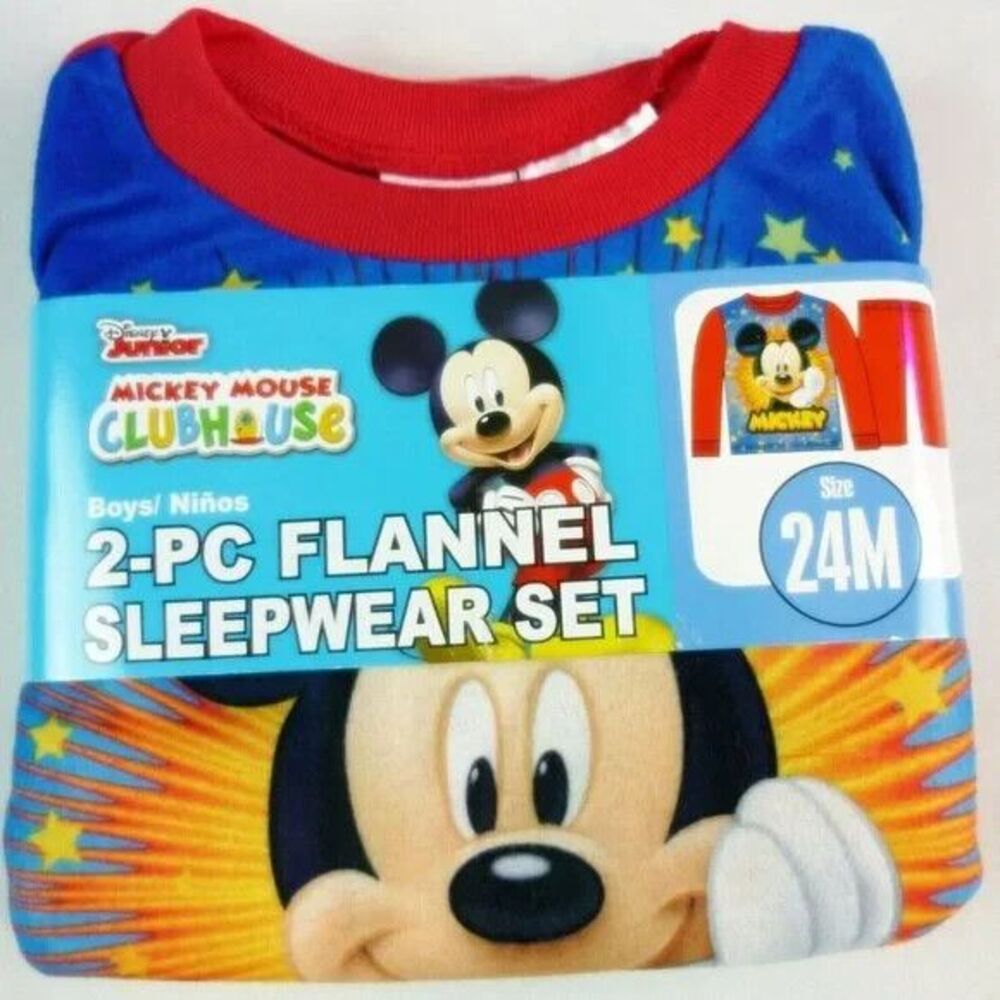 Mickey Mouse Flannel Pajamas 2 Piece Set Sz 24M Toddler Long Sleeve Shirt Pant